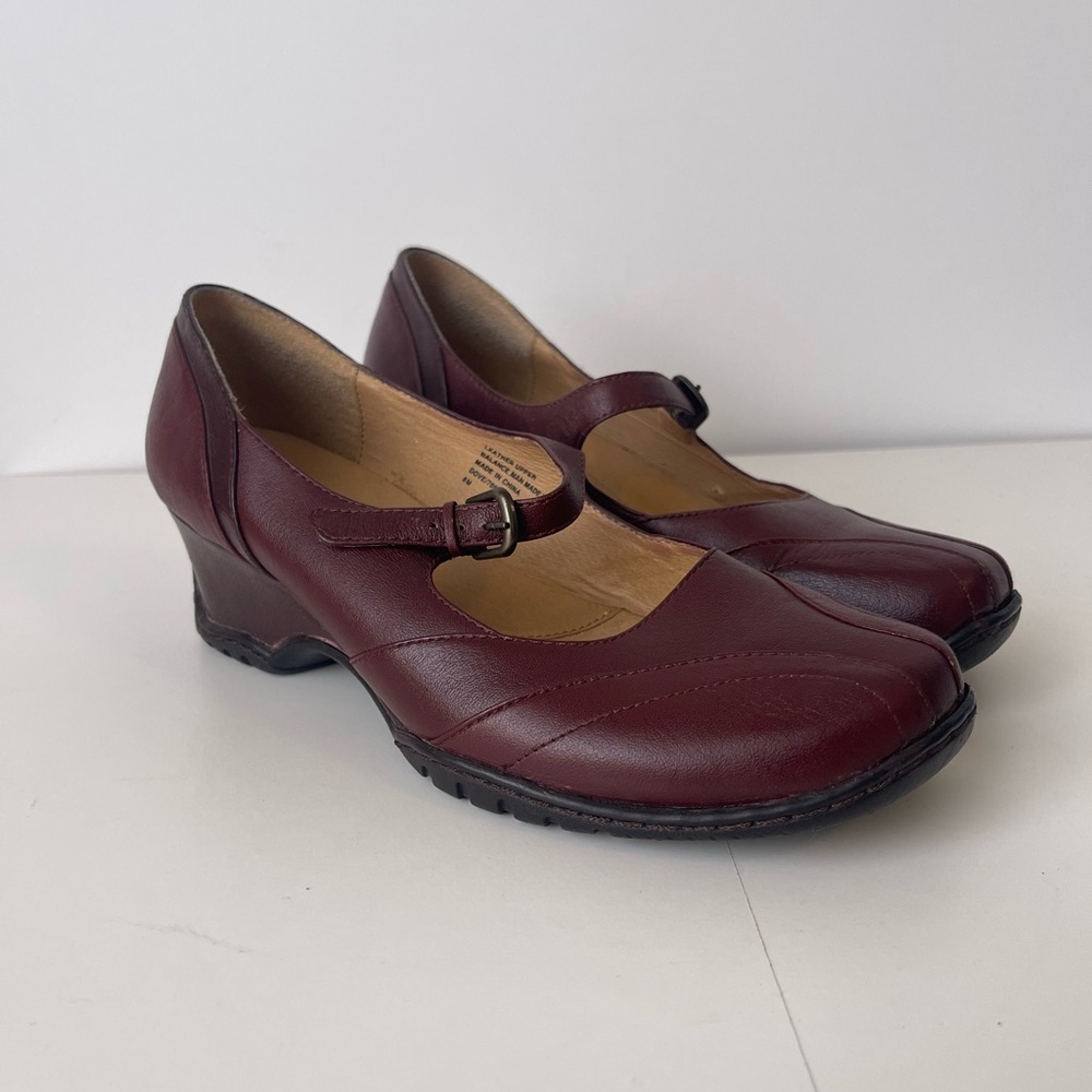 GNW Mary Jane Wedge Heels Burgundy 8M - Picture 3 of 13